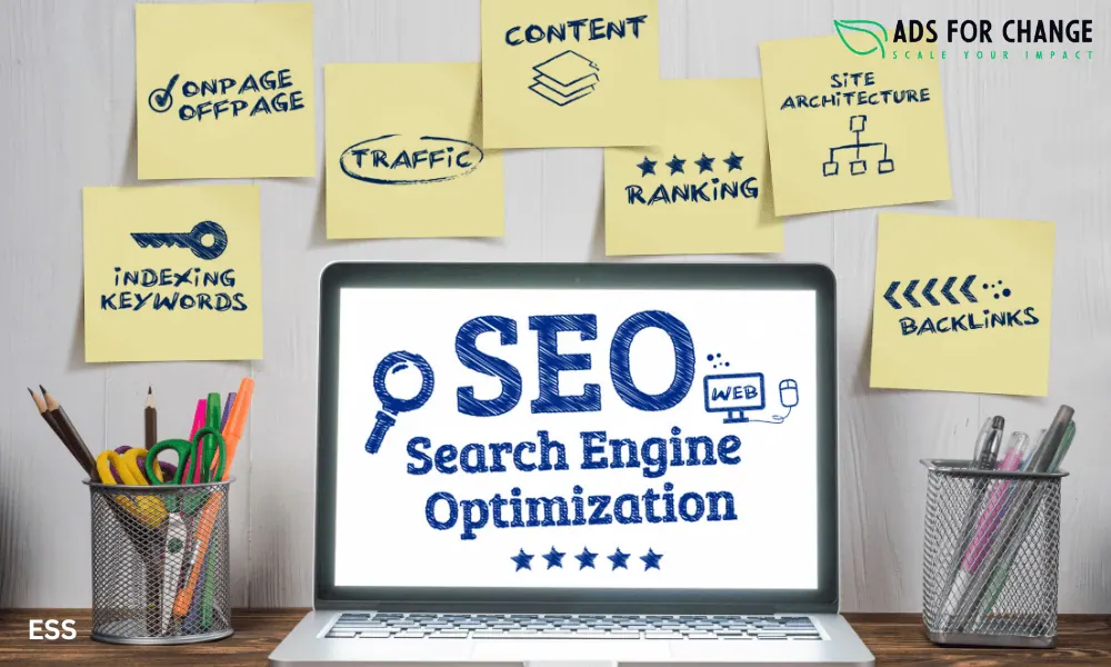 Infographie montrant comment optimiser le SEO ESS avec Google Keyword Planner : recherche, analyse et intégration des mots-clés.
